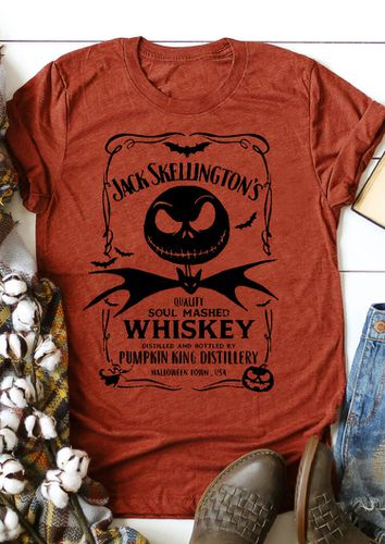Halloween Pumpkin Bat Whiskey T-Shirt Tee - Orange - unsigned - Modalova