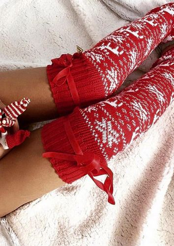 Reindeer Over Knee Knitted Leg Warmers Socks - unsigned - Modalova