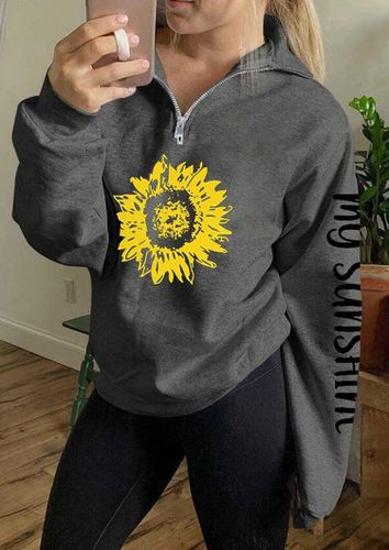 My Sunshine Sunflower Zipper Collar Sweatshirt - Gray - unsigned - Modalova