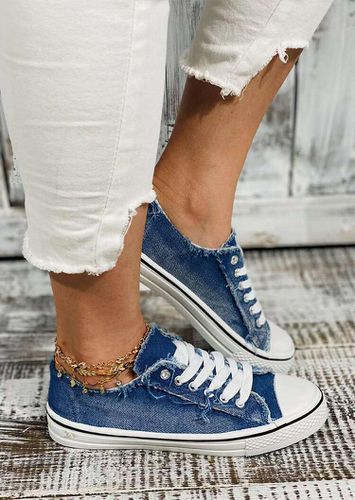 Denim Style Lace Up Flat Canvas Sneakers - unsigned - Modalova