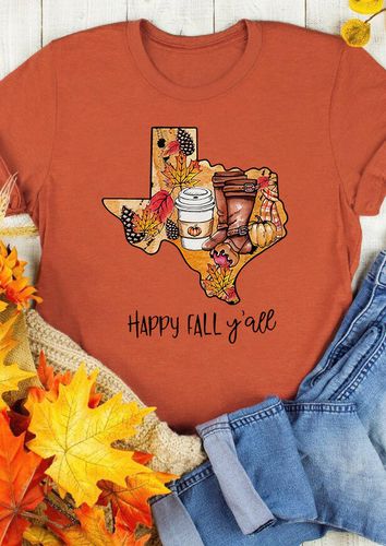 Thanksgiving Texas Happy Fall Y'all Drink T-Shirt Tee - Orange - unsigned - Modalova