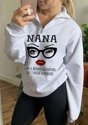 Nana Eyeglasses Lips Zipper Collar Sweatshirt - Light Grey - unsigned - Modalova