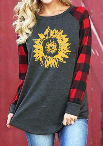 Sunflower Plaid Raglan Sleeve T-Shirt Tee - Dark Grey - unsigned - Modalova