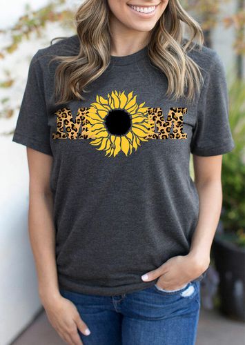 Leopard Sunflower Mom T-Shirt Tee - Dark Grey - unsigned - Modalova