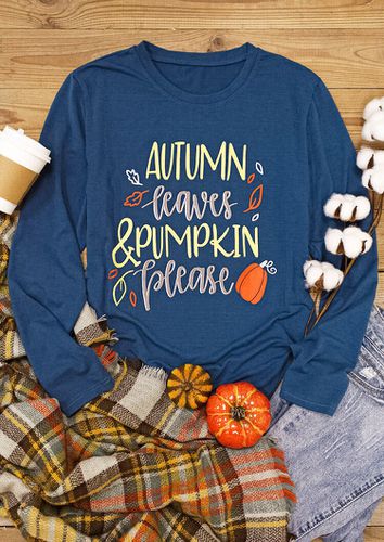 Autumn Leaves & Pumpkin Please T-Shirt Tee - Navy Blue - unsigned - Modalova