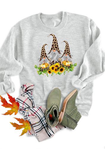 Thanksgiving Leopard Gnomies Pumpkin Sunflower Sweatshirt - Gray - unsigned - Modalova