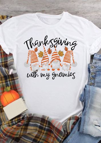 Thanksgiving With My Gnomies Maple Leaf T-Shirt Tee - White - unsigned - Modalova