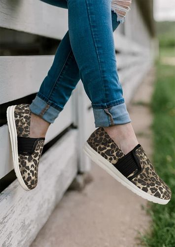 Leopard Splicing Slip On Flat Canvas Sneakers - unsigned - Modalova