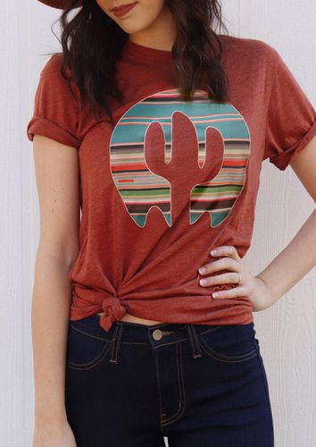 Cactus Serape Striped T-Shirt Tee - Brick Red - unsigned - Modalova