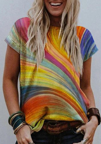 Rainbow Striped O-Neck T-Shirt Tee - unsigned - Modalova