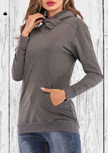 Kangaroo Pocket Cowl Neck Pullover Sweatshirt - Gray - unsigned - Modalova