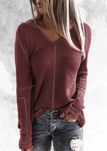 Knitted V-Neck Long Sleeve Sweater - Cameo Brown - unsigned - Modalova