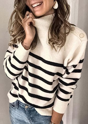 Striped Splicing Knitted Pullover Sweater - unsigned - Modalova