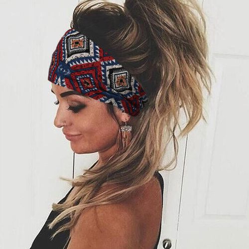Bohemian Geometric Floral Wide Stretchy Headband - unsigned - Modalova