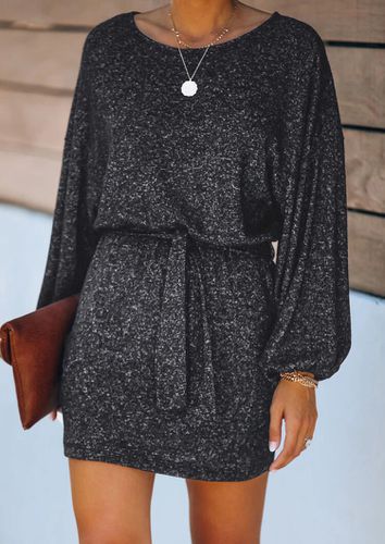 Open Back Wrap Tie Elastic Cuff knitted Mini Dress - Black - unsigned - Modalova