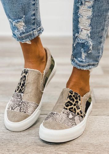 Leopard Snake Skin Camouflage Splicing Flat Canvas Sneakers - unsigned - Modalova