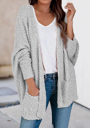 Pocket Batwing Sleeve Fleece Cardigan - Gray - unsigned - Modalova