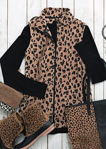 Leopard Pocket Sleeveless Vest Coat - unsigned - Modalova