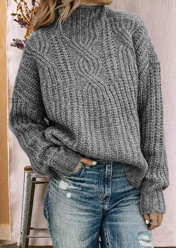 Knitted Turtleneck Long Sleeve Sweater - Gray - unsigned - Modalova