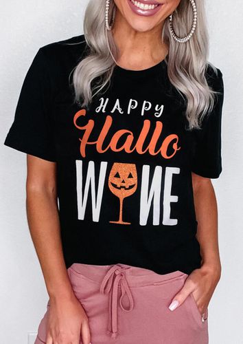 Halloween Pumpkin Face Happy Hallowine T-Shirt Tee - Black - unsigned - Modalova