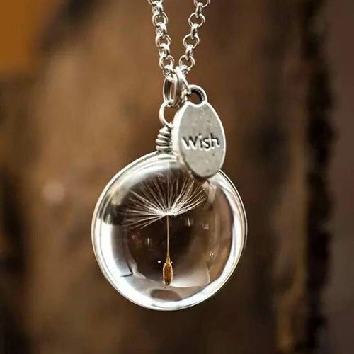 Heart Dandelion Wish Pendant Crystal Necklace - unsigned - Modalova