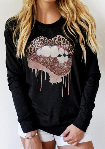 Leopard Lips O-Neck Pullover Sweatshirt - Black - unsigned - Modalova