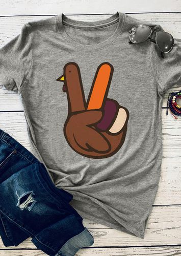 Thanksgiving Peace Sign Turkey T-Shirt Tee - Gray - unsigned - Modalova