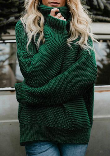 Long Sleeve Knitted Turtleneck Pullover Sweater - Green - unsigned - Modalova