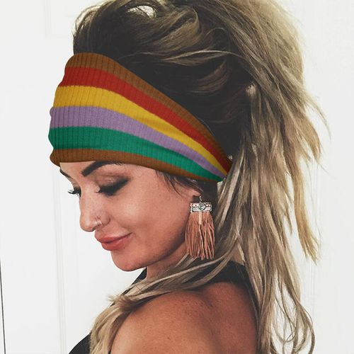 Colorful Striped Twist Knitted Yoga Sports Wide Headband - unsigned - Modalova