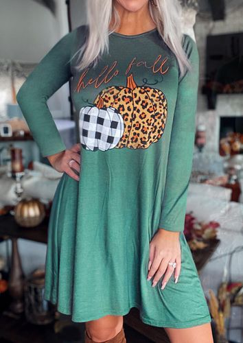 Leopard Plaid Pumpkin Hello Fall Mini Dress - Green - unsigned - Modalova