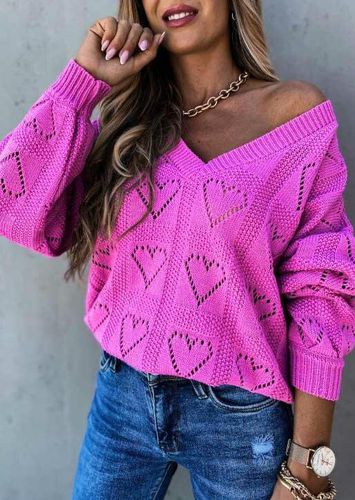 Hollow Out Heart V-Neck Pullover Sweater - Purple - unsigned - Modalova