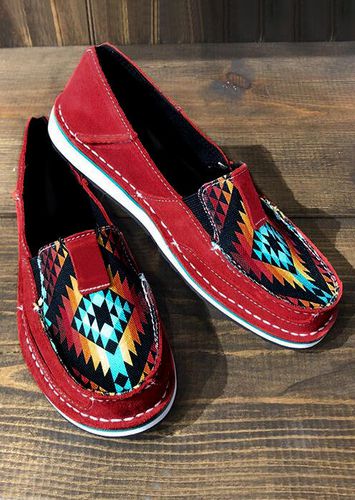Aztec Geometric Slip On Canvas Sneakers - Red - unsigned - Modalova