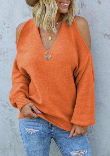Cold Shoulder Twist Knitted Sweater - Orange - unsigned - Modalova