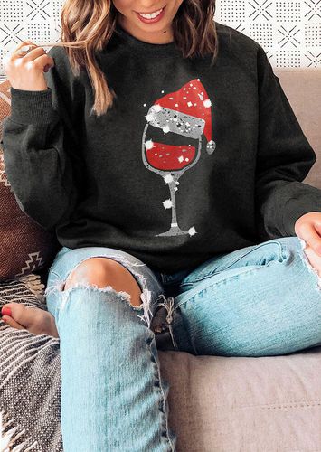 Christmas Hat Wine Glass Pullover Sweatshirt - Dark Grey - unsigned - Modalova
