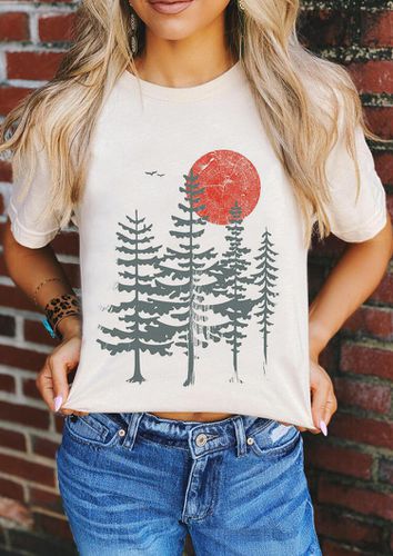 Evergreen Tree Sun O-Neck T-Shirt Tee - White - unsigned - Modalova