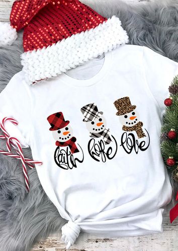 Christmas Faith Hope Love Snowman Leopard Plaid T-Shirt Tee - White - unsigned - Modalova