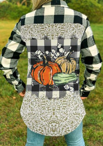 Pumpkin Plaid Button Turn-Down Collar Asymmetric Shirt - unsigned - Modalova