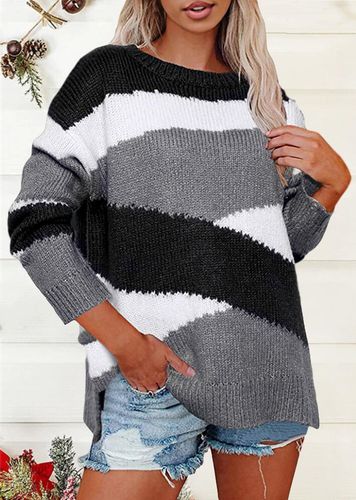 Color Block Slit Knitted Sweater - Gray - unsigned - Modalova