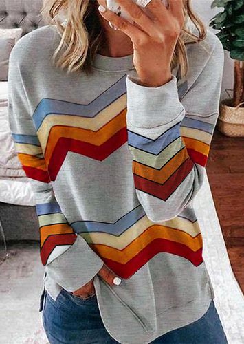 Colorful Zigzag Striped O-Neck Pullover Sweatshirt - Gray - unsigned - Modalova