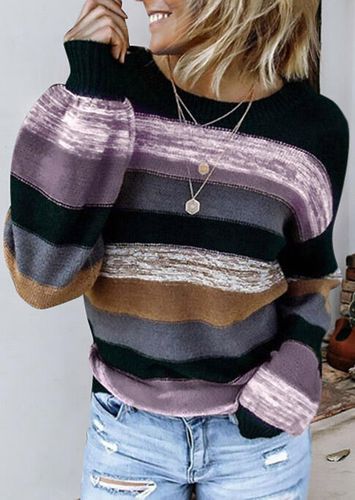 Striped O-Neck Long Sleeve Sweater - unsigned - Modalova