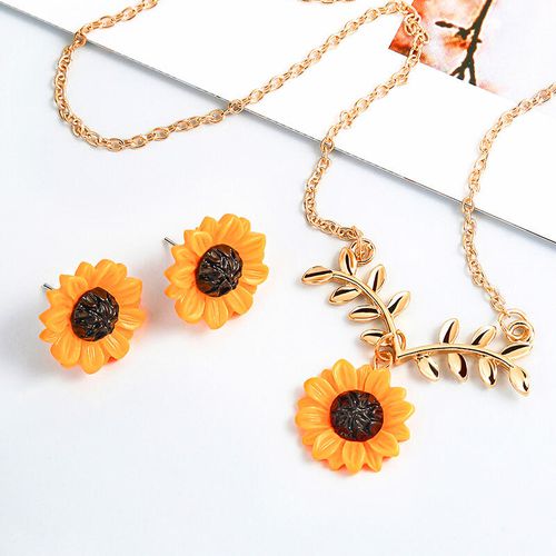 Pieces/Set Women's Sunflower Necklace and Earrings Set - unsigned - Modalova