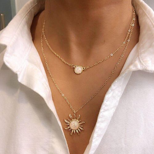 Sunflower Rhinestone Dual-Layered Necklace - unsigned - Modalova
