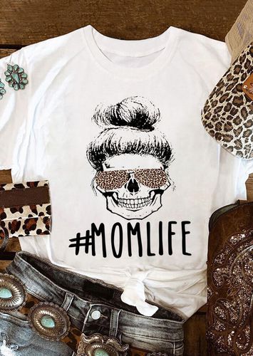 Mom Life Leopard Printed T-Shirt Tee - White - unsigned - Modalova
