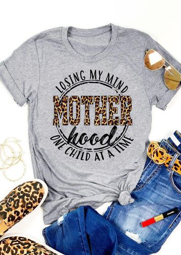 Mother Hood Leopard Printed Splicing T-Shirt Tee - Gray - unsigned - Modalova