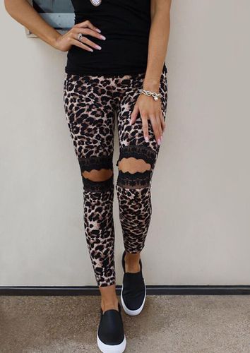 Floral Lace Hollow Out Leopard Skinny Leggings - unsigned - Modalova