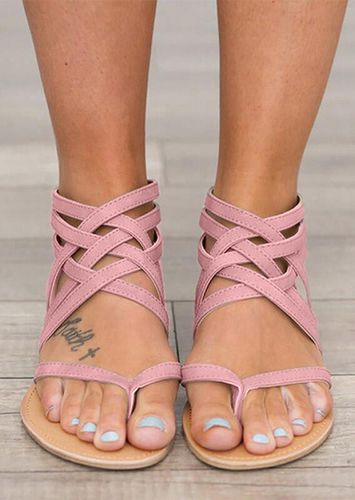 Summer Cross-Tied Zipper Flat Sandals - unsigned - Modalova