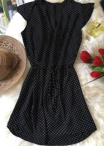 Polka Dot Tie Casual Mini Dress - Black - unsigned - Modalova