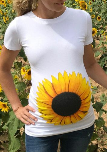 Maternity Sunflower O-Neck T-Shirt Tee - White - unsigned - Modalova