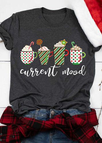 Christmas Striped Star Drink Current Mood T-Shirt Tee - Dark Grey - unsigned - Modalova