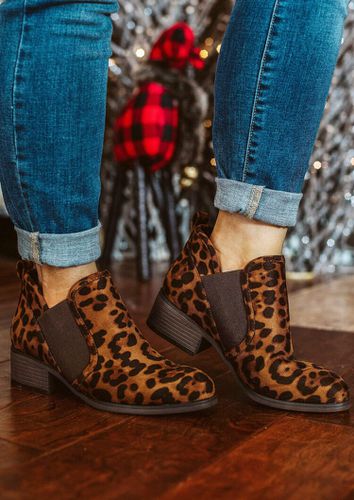 Leopard Splicing Chunky Heel Ankle Boots - unsigned - Modalova
